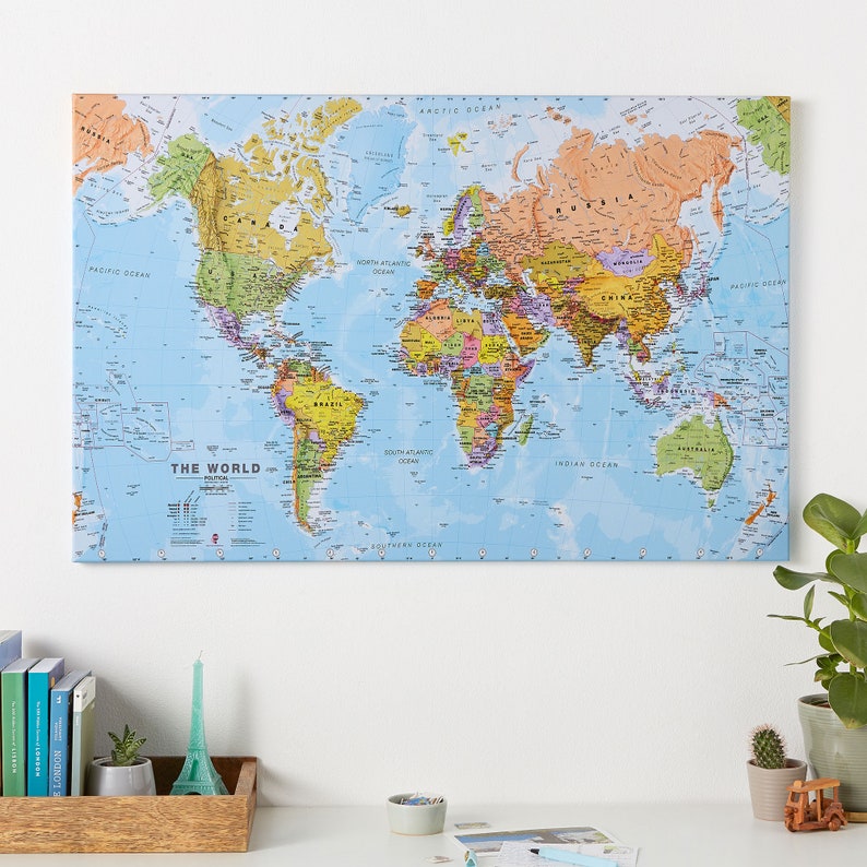 Push Pin World Map Canvas: Political Wall Art Decor - Etsy