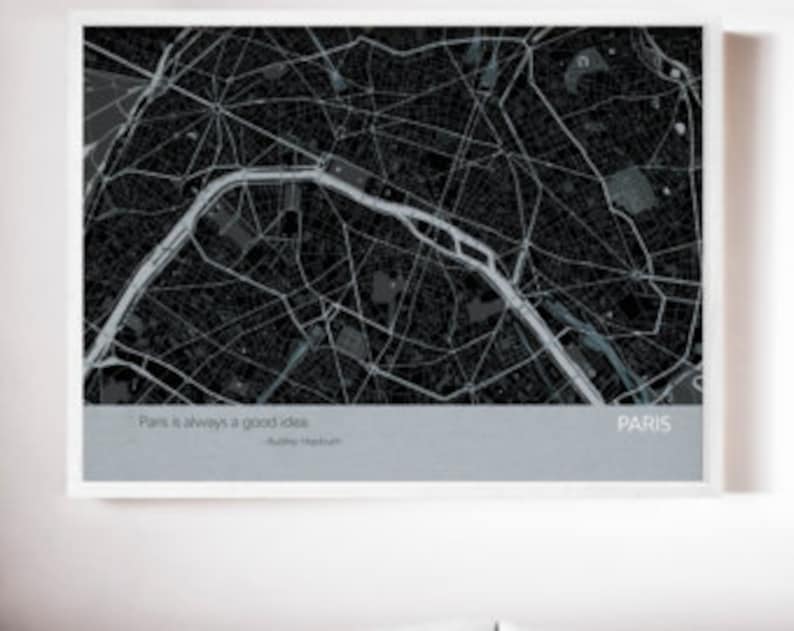 Framed Paris City Street Map Print city, print, gift, wall décor,map,travel map,travel print,gift for him,gift for her,free shipping Bild 2