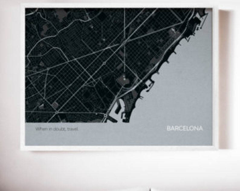 Framed Barcelona City Street Map Print city, print, gift, wall décor, map, travel print, gift for him, gift for her, free shipping Bild 4