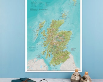 Scotland Wall Map Poster - Front Sheet Laminated -16.5 x 23.4 inches