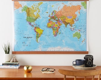 Political Map of the World - home, wall hanging, push pin map, living room, gift, bedroom, home decor, map poster, study, FREE Shipping