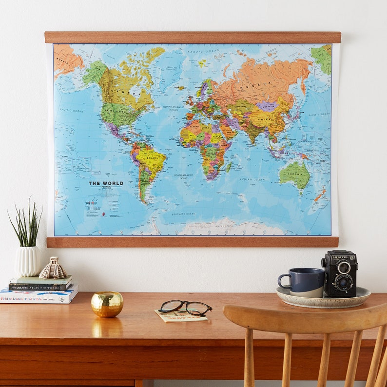 Political Map of the World home, wall hanging, push pin map, living room, gift, bedroom, home decor, map poster, study, FREE Shipping image 1
