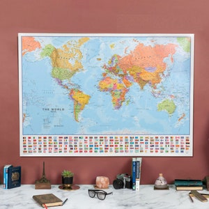 Political World Map with Flags Poster - home, wall hanging, push pin map, living room, bedroom, home decor, map poster, study, FREE Shipping image 3