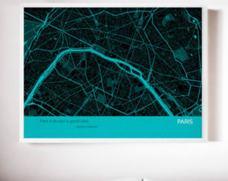 Framed Paris City Street Map Print city, print, gift, wall décor,map,travel map,travel print,gift for him,gift for her,free shipping Bild 3