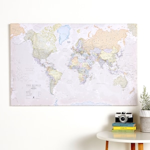 Canvas Push Pin Travel Map of World Wall Décor Classic Style , Large Canvas Wall Art, Modern Office & Home Wall Print, World Map Wall Art