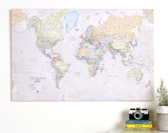 Canvas Push Pin Travel Map of World Wall Décor Classic Style , Large Canvas Wall Art, Modern Office & Home Wall Print, World Map Wall Art