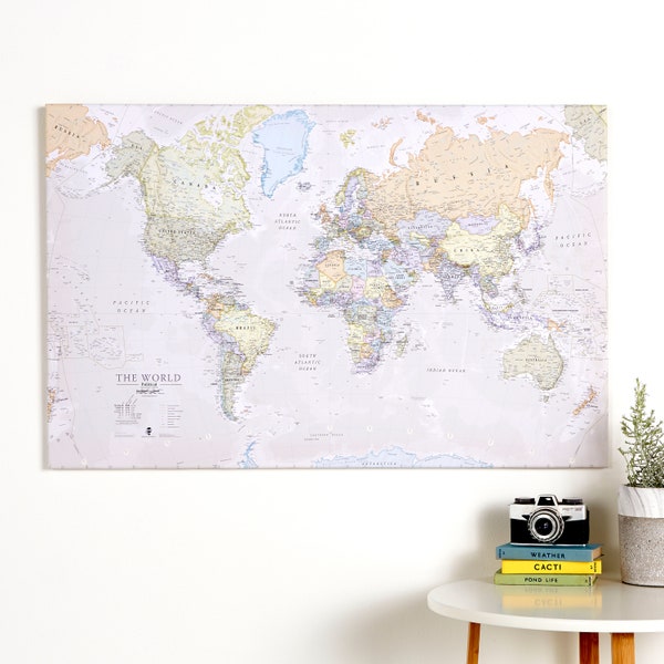 Canvas Push Pin Travel Map of World Wall Décor Classic Style , Large Canvas Wall Art, Modern Office & Home Wall Print, World Map Wall Art