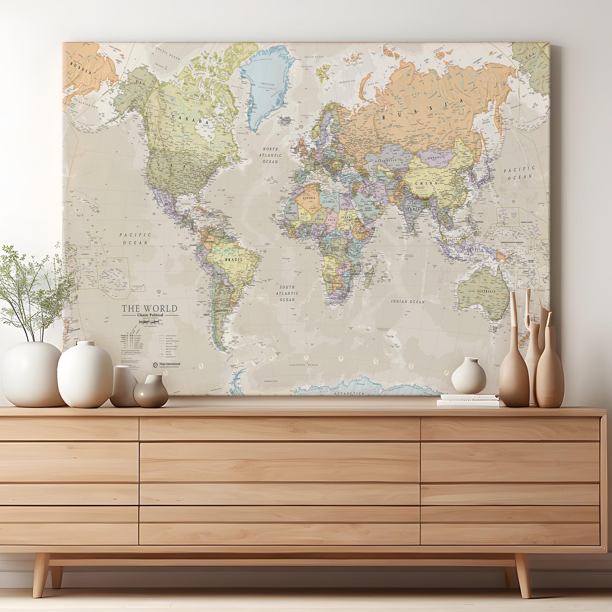 Classic World Map Canvas: Push Pin Travel Wall Art - Etsy