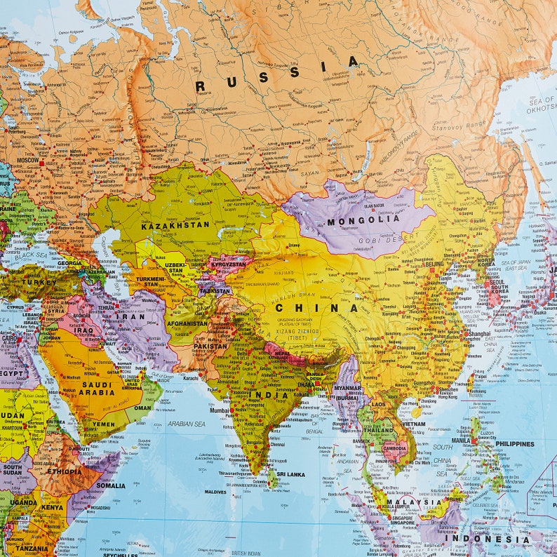 Political World Map with Flags Poster - home, wall hanging, push pin map, living room, bedroom, home decor, map poster, study, FREE Shipping image 6