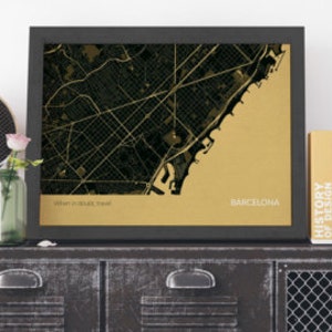 Framed Barcelona City Street Map Print - city, print, gift, wall décor, map, travel print, gift for him, gift for her, free shipping