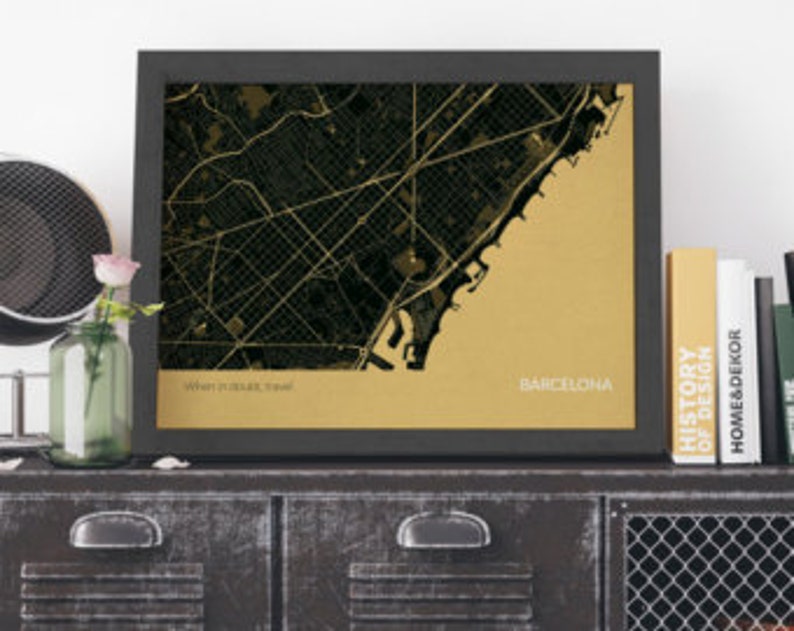Framed Barcelona City Street Map Print city, print, gift, wall décor, map, travel print, gift for him, gift for her, free shipping Bild 1