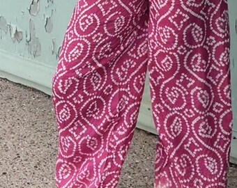 100% SILK PYJAMA Bottoms -BHANDANI | Hand-Dyed Rajasthani Artisan Loungewear | Vintage 2004