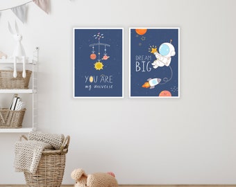 You Are My Universe Set of 2 Prints, PRINTABLE Space Wall Art, Kids Room Decor, DIGITAL DOWNLOAD, Space Nursery, Space Kids Poster