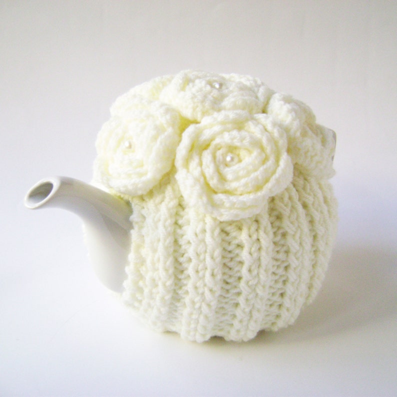 Cream Hand Knit Tea Cozy. Medium Teapot Cover Etsy