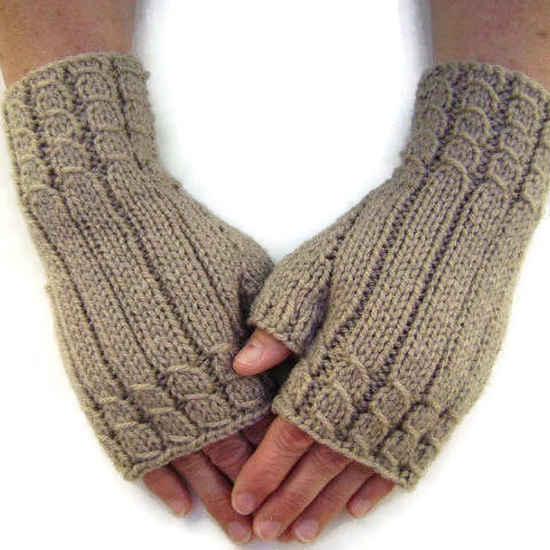 Stone Hand Knit Fingerless Gloves Womens Wrist Warmers Etsy