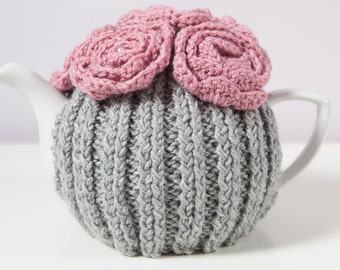 Pink Hand Knit Tea Cozy, Medium Teapot Cover
