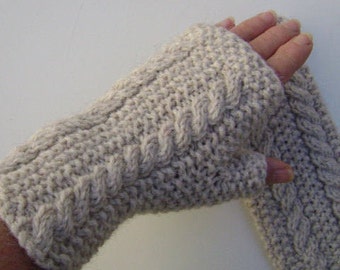 Cream Fingerless Gloves with Cables.Knit Hand Warmers. Fingerless Mittens. Wrist Warmers. Hand Knit. Gift for Her.