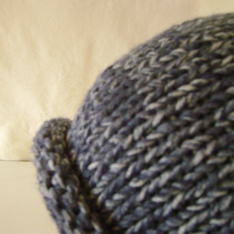 Knitted Roll Brim Hat,Chunky Blue Grey Beanie