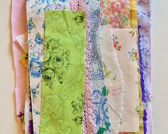 Vintage fabric pieces,sewing,stitching,slow sewing,sewing projects,card making,hand sewing,preloved fabric,recycled fabric,journaling,scraps