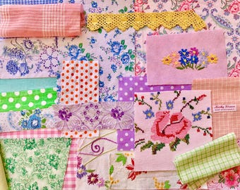 Sewing, stitching, slow sewing, journaling, hand sewing, collage, textile art, vintage embroidery, scrapbooking, fabric snippets, kawandi.