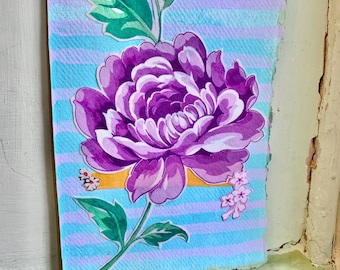 Vintage textile collage, vintage fabric flowers, handmade picture, flower picture, 8 x 6 inches, 20 x 15 cm, letterbox gift, textile art.