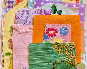 Vintage fabric pieces,sewing,stitching,slow sewing,sewing projects,card making,hand sewing,preloved fabric,recycled fabric,journaling,scraps