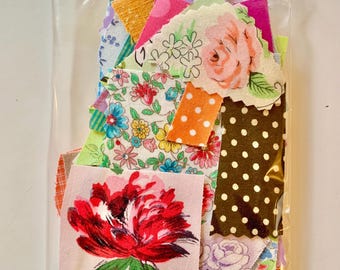 Vintage and new fabric scraps, stiffened fabric scraps, journalling, mixed fabric scraps, crafting scraps, craft pack, tiny scraps, collage