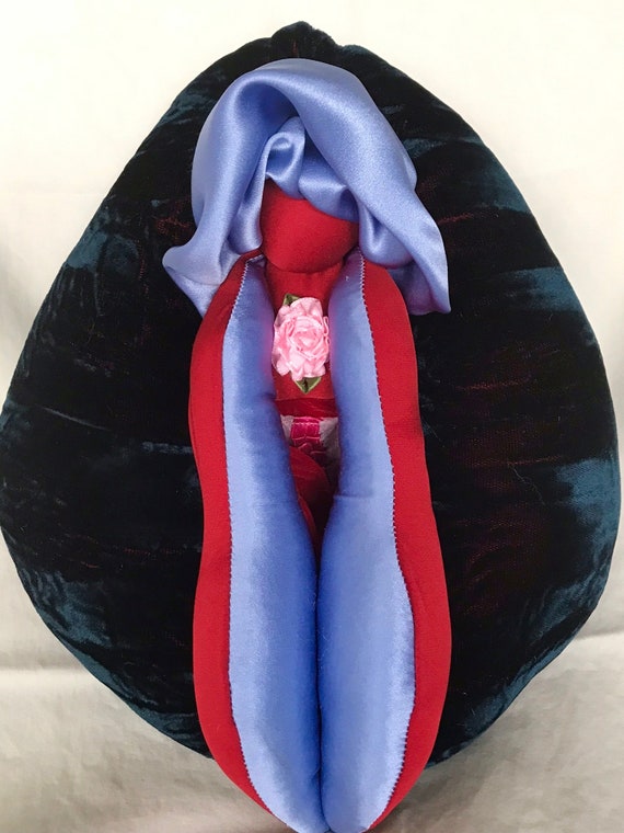 Vagina Pillow Yoni Puppet Vulva Pillow Blue Silk Velvet photo