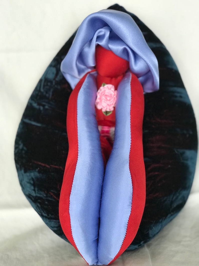 Вагина Подушка Yoni кукольный вульва Подушка Голубой шелковый 4 - изображен...