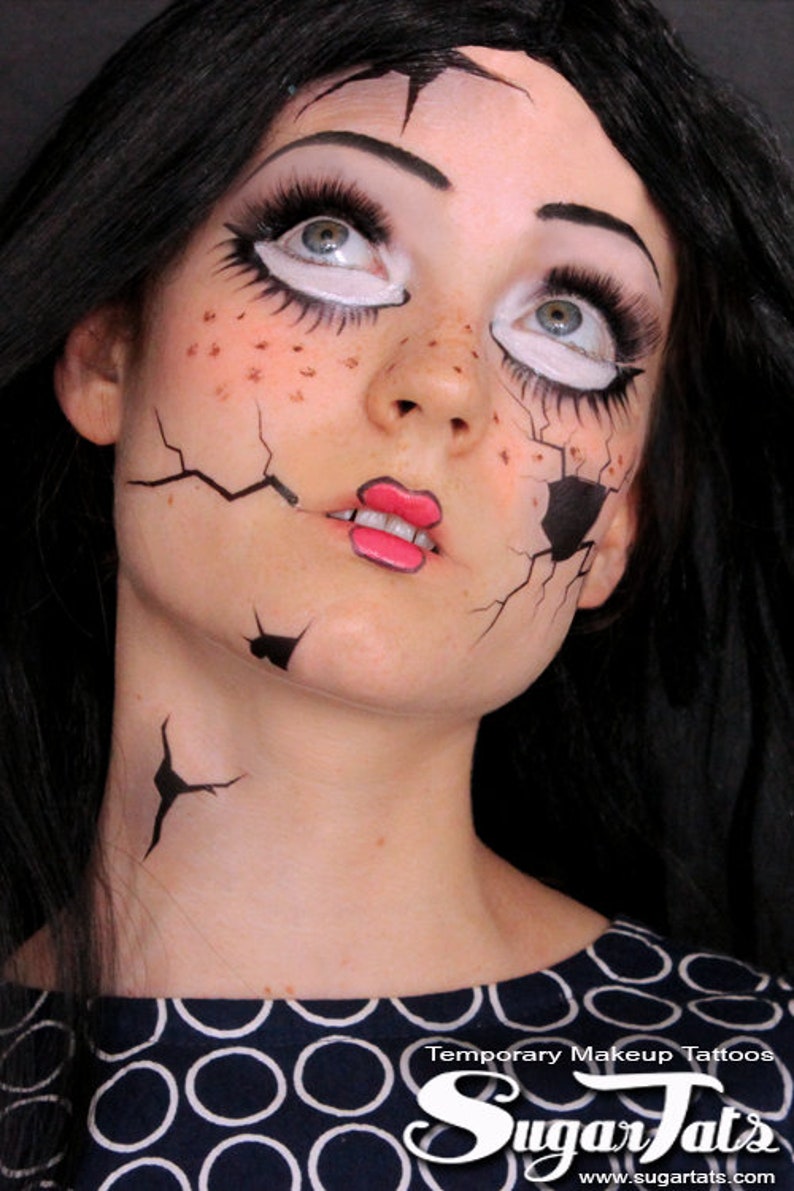 Broken Doll Face Tattoo by SugarTats Temporary Makeup | Etsy