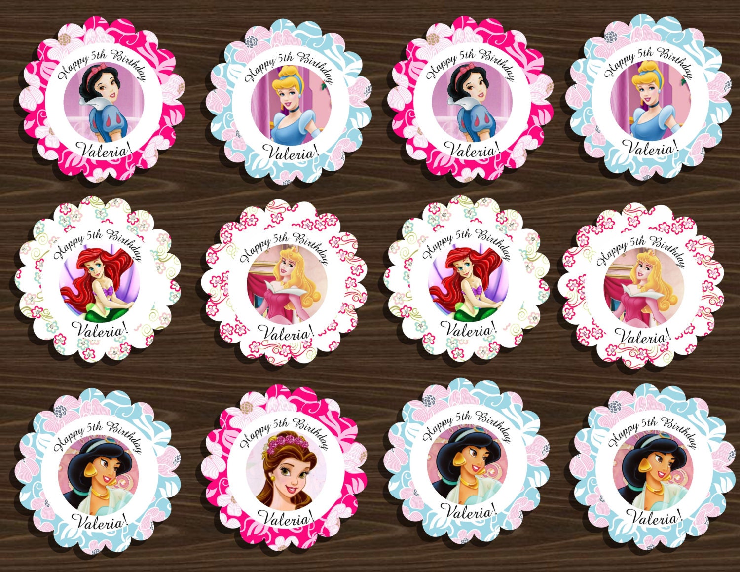PERSONALIZED Disney Princess Printable Cupcake Toppers | Etsy