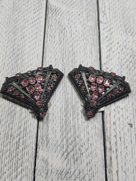 Beautiful Art Deco Pink Stones Dress Clips Pair