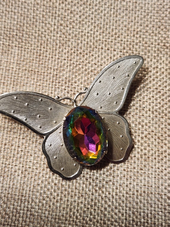 Vintage Butterfly Brooch with Huge Watermelon Ston