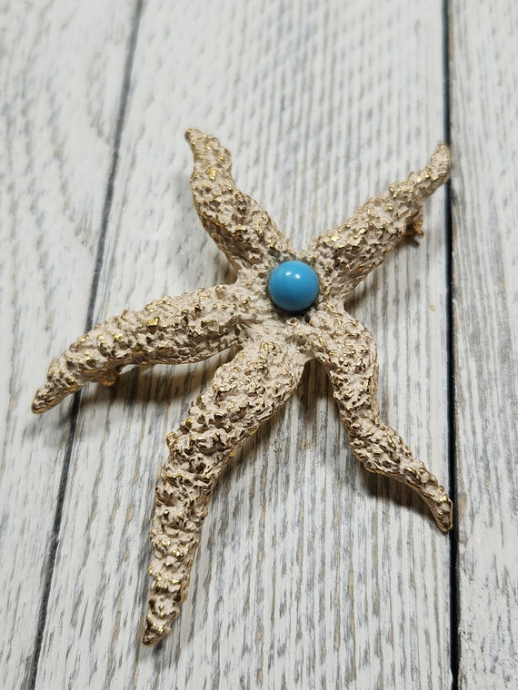 Mid-Century White & Gold Starfish Brooch