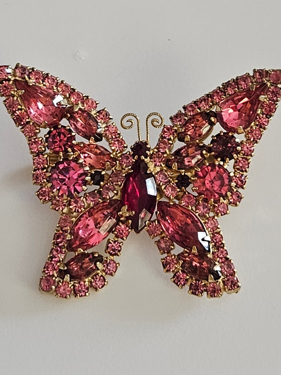 Weiss Pink & Red Rhinestone Butterfly Vintage Broo