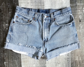 Levi's 505 High Waisted Shorts Vintage Levis Cut Off Short Levi Shorts High Waist Denim Cutoffs Distressed Red Tab Jean Size 31 Medium 6 8 l