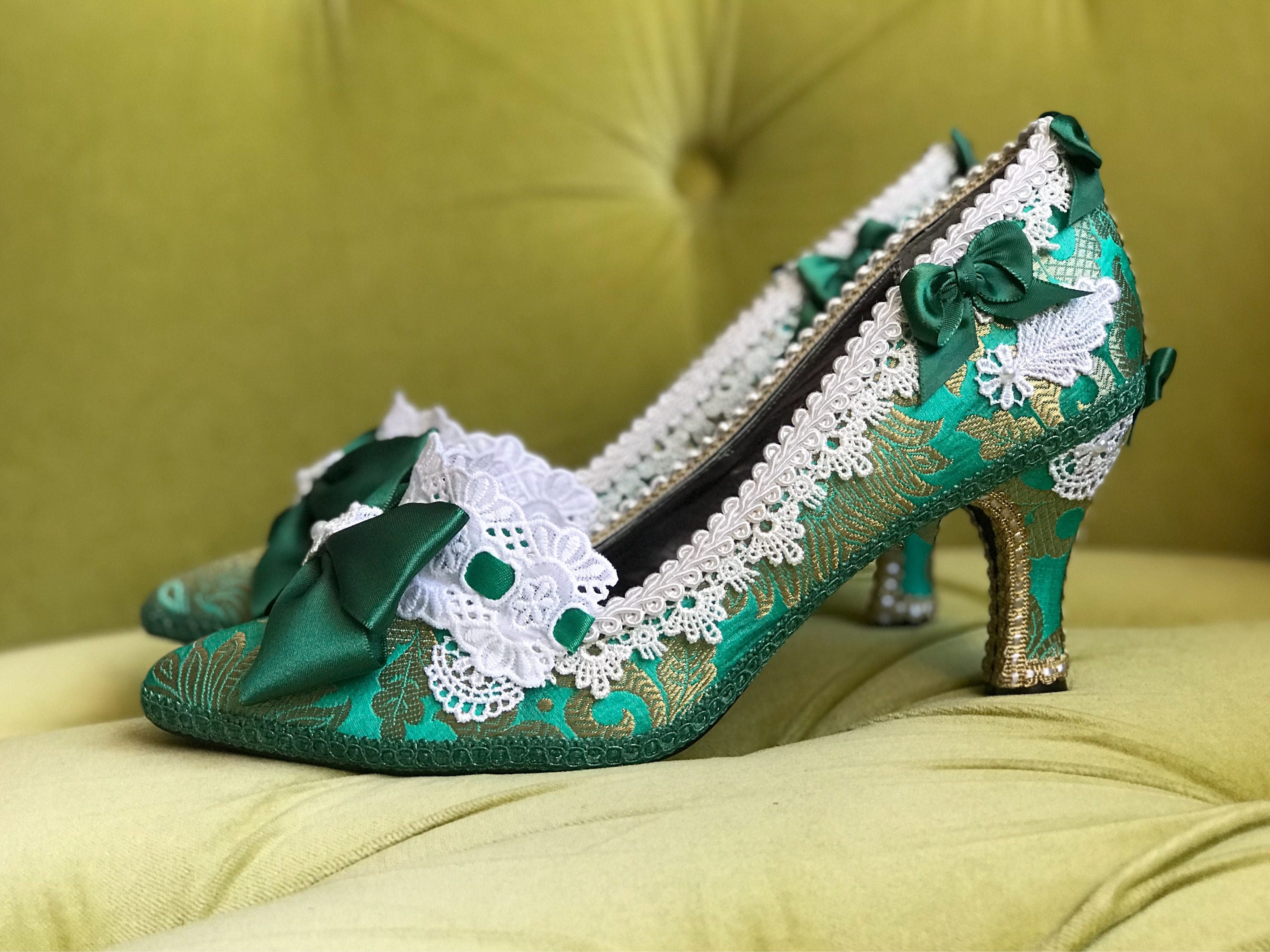 green and gold heels