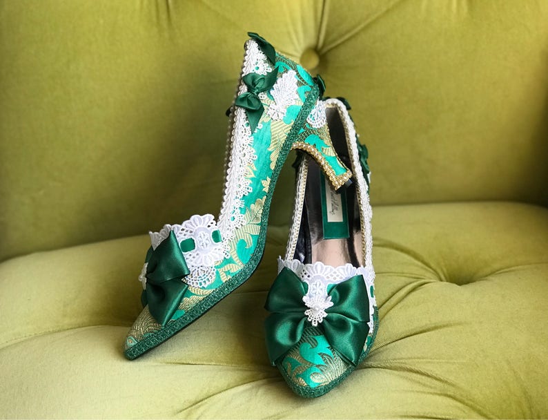 jade green high heel shoes