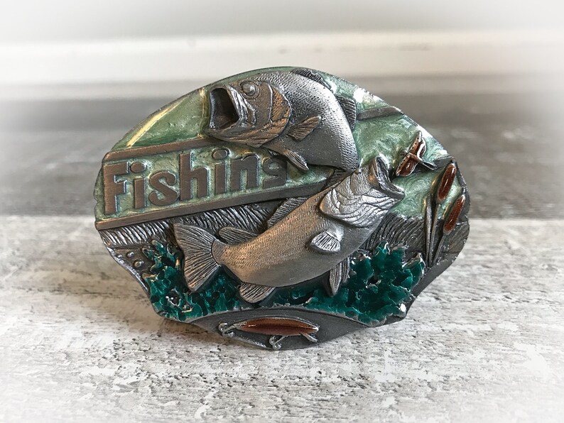 Vintage Fishing Belt Buckle Silver Tone 1991 Fisherman USA Etsy