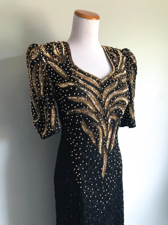 size 10 12 heavily beaded chiffon evening dress 80 beaded black silk cocktail dress