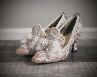 Brown Victorian Period 20s Flapper Vintage Bridal Wedding Shoes size 7 8 9 10 11