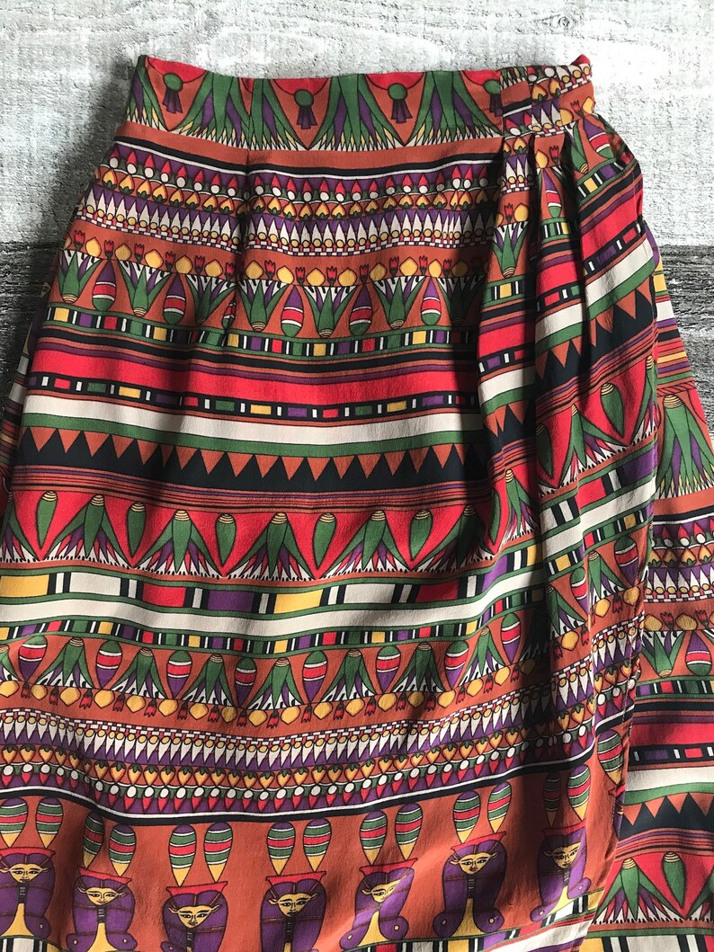 Vintage 90s Silk Egyptian Print Skirt Ancient Egypt | Etsy
