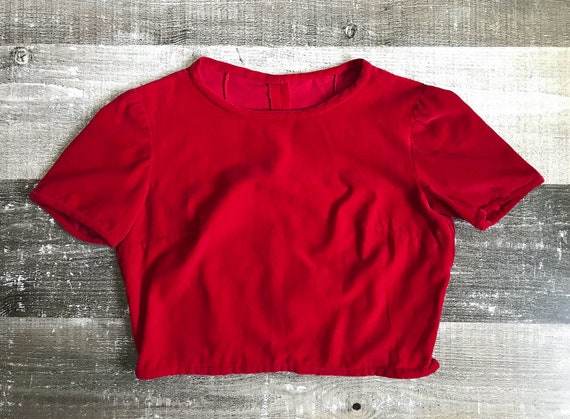 Vintage 1940’s 1950’s Red Velvet Blouse Top Croppe