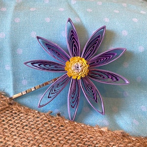 Unique Paper Qulled Purple flower hairpin hair accessory for wedding, prom, Ren fair, cosplay, summer and spring