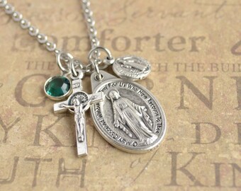 MIRACULOUS MEDAL Protection Necklace/Saint Benedict Necklace/Catholic Gifts/Patron Saint/Catholic Necklace/Devotional Gifts/Catholic Jewelry