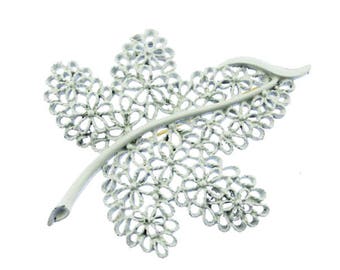 White Enamel Leaf Brooch, White Enamel Leaf Pin, White Leaf Brooch, White Leaf Pin, Large White Enamel Brooch, White Enamel Pin