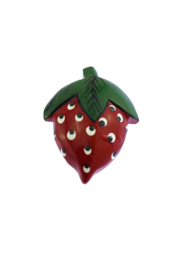 Wood Strawberry Brooch, Wood Strawberry Pin, Woode