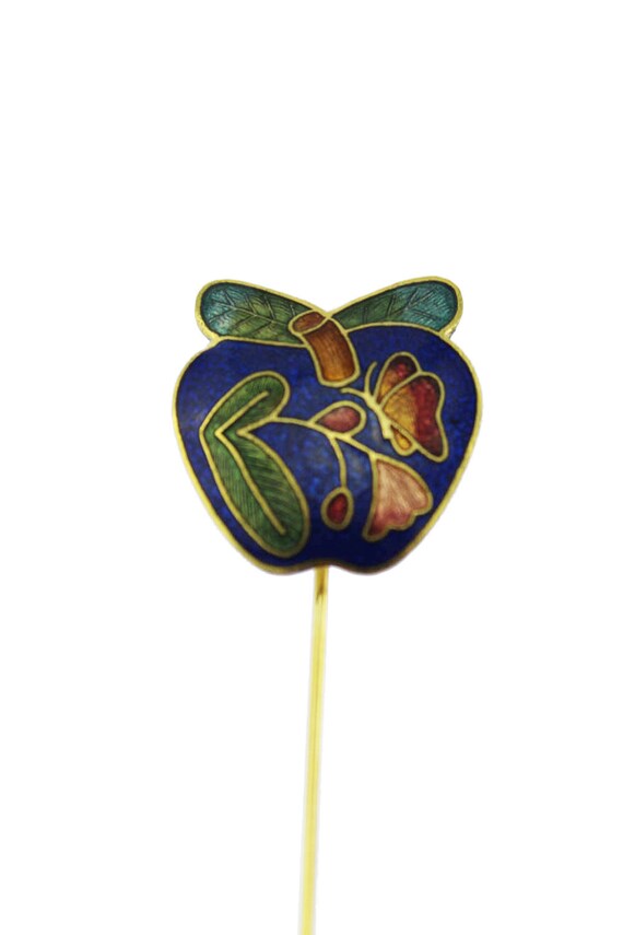 Enamel Apple Brooch, Enamel Apple Stick Pin, Blue