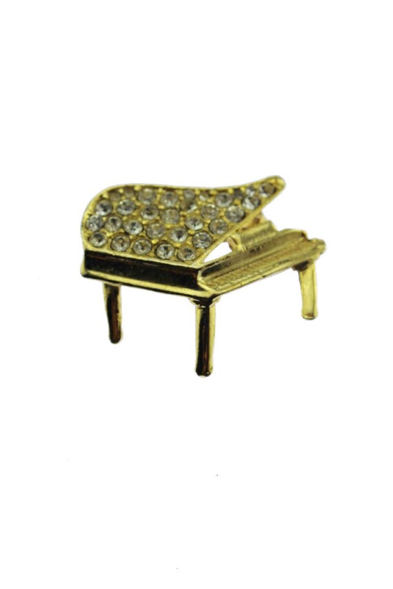 Rhinestone Piano Brooch, Gold Piano Brooch, Rhines