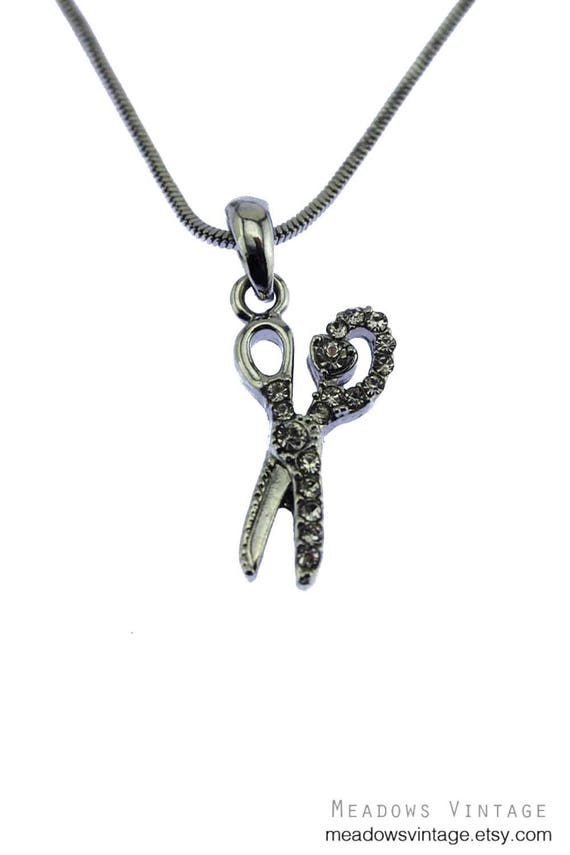 Rhinestone Scissor Necklace, Silver Scissor Neckla